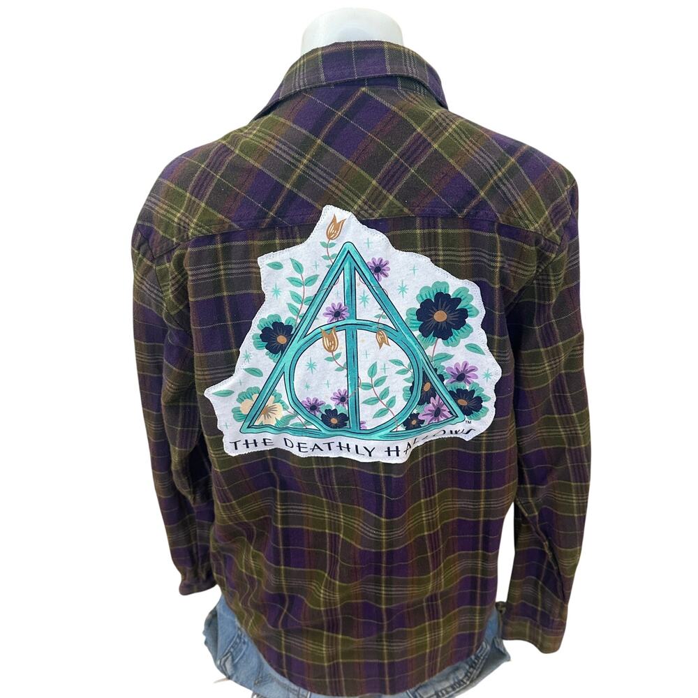 Harry Potter Plaid Flannel Shirt Medium Unique The Deathly Hallows Upcycled